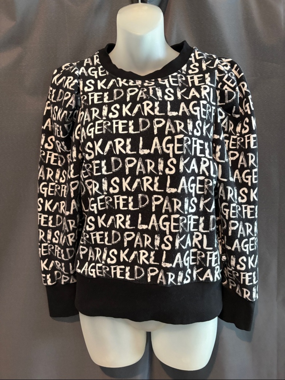 Karl Lagerfeld Black & White Allover Logo Crewneck Sweater